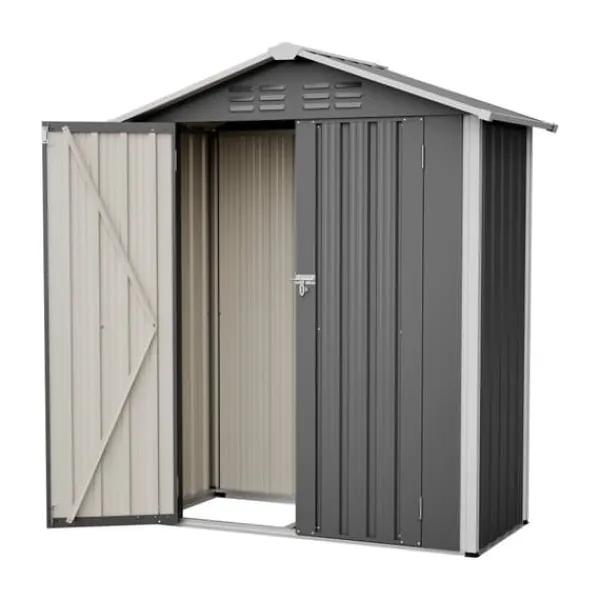 Skure, Garager & Carports^Haveskur i metal 154×83×180 cm med ventilationshuller, inkl. metalfundament, aflåselig dør, vejrbestandig – grå