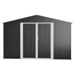 Discount Haveskur i metal 300×252×191 cm, XXXL med sadeltag – haveopbevaring/opbevaring, antracit Skure, Garager & Carports