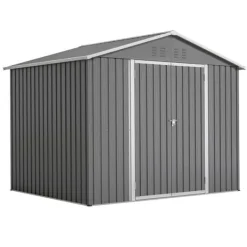 Skure, Garager & Carports^Haveskur i metal 8×6 fod med foldedør, antracitgrå – til opbevaring af haveredskaber og værktøj