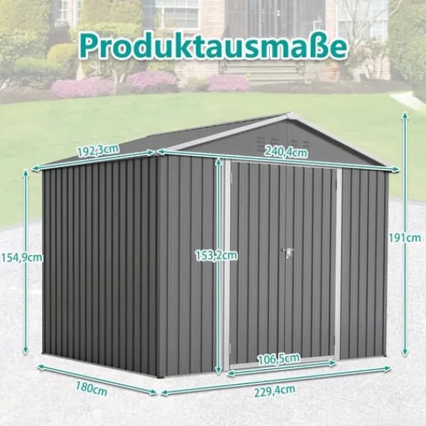 Skure, Garager & Carports^Haveskur i metal 8×6 fod med foldedør, antracitgrå – til opbevaring af haveredskaber og værktøj