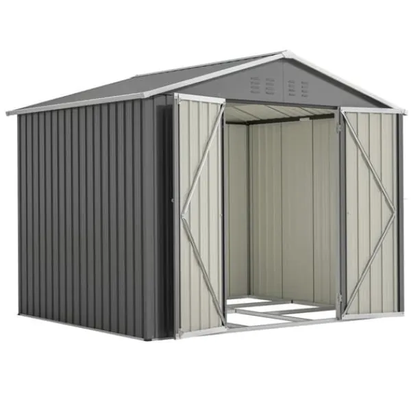 Skure, Garager & Carports^Haveskur i metal 8×6 fod med foldedør, antracitgrå – til opbevaring af haveredskaber og værktøj