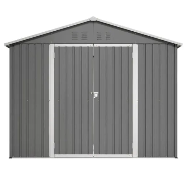 Skure, Garager & Carports^Haveskur i metal 8×6 fod med foldedør, antracitgrå – til opbevaring af haveredskaber og værktøj