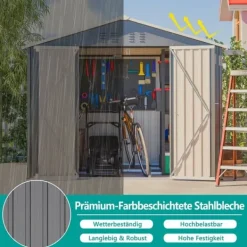 Skure, Garager & Carports^Haveskur i metal 8×6 fod med foldedør, antracitgrå – til opbevaring af haveredskaber og værktøj