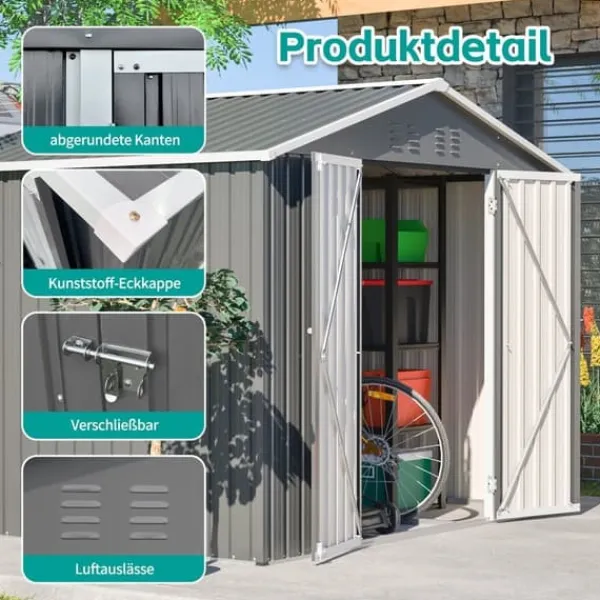 Skure, Garager & Carports^Haveskur i metal 8×6 fod med foldedør, antracitgrå – til opbevaring af haveredskaber og værktøj