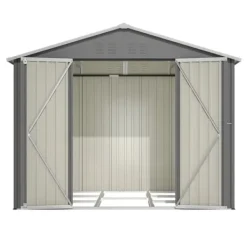 Skure, Garager & Carports^Haveskur i metal 8×6 fod med foldedør, antracitgrå – til opbevaring af haveredskaber og værktøj