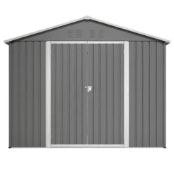 Skure, Garager & Carports^Haveskur i metal 8×6 fod med foldedør, antracitgrå – til opbevaring af haveredskaber og værktøj