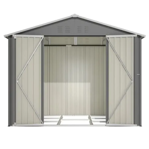 Skure, Garager & Carports^Haveskur i metal 8×6 fod med foldedør, antracitgrå – til opbevaring af haveredskaber og værktøj