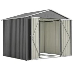 Skure, Garager & Carports^Haveskur i metal 8×6 fod med foldedør, antracitgrå – til opbevaring af haveredskaber og værktøj