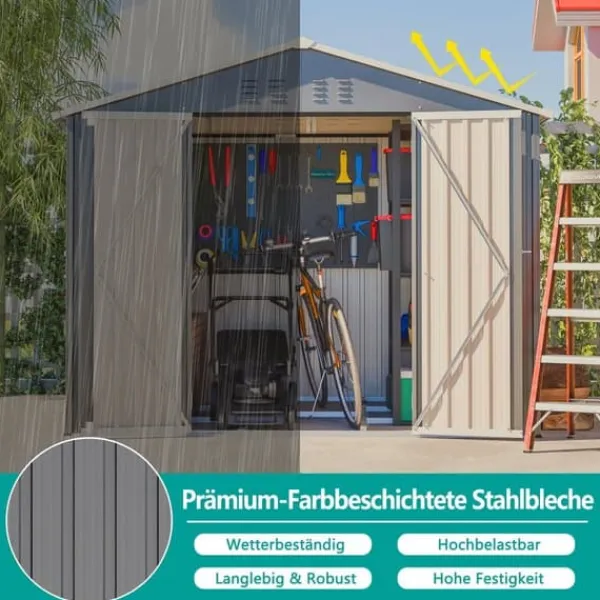 Skure, Garager & Carports^Haveskur i metal 8×6 fod med foldedør, antracitgrå – til opbevaring af haveredskaber og værktøj