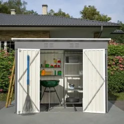 Skure, Garager & Carports^Haveskur i metal 8×4 ft (ca. 244×122 cm), grå – vejrbestandig, inkl. metalfundament (uden gulv) til have/terrasse