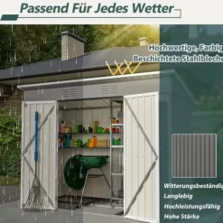 Skure, Garager & Carports^Haveskur i metal 8×4 ft (ca. 244×122 cm), grå – vejrbestandig, inkl. metalfundament (uden gulv) til have/terrasse