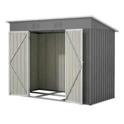 Skure, Garager & Carports^Haveskur i metal 8×4 ft (ca. 244×122 cm), grå – vejrbestandig, inkl. metalfundament (uden gulv) til have/terrasse