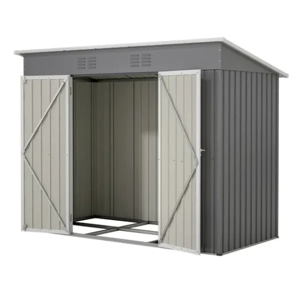 Skure, Garager & Carports^Haveskur i metal 8×4 ft (ca. 244×122 cm), grå – vejrbestandig, inkl. metalfundament (uden gulv) til have/terrasse