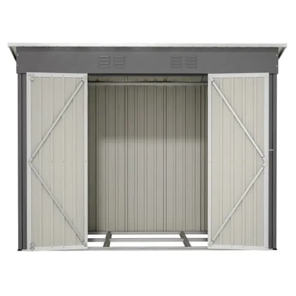 Skure, Garager & Carports^Haveskur i metal 8×4 ft (ca. 244×122 cm), grå – vejrbestandig, inkl. metalfundament (uden gulv) til have/terrasse