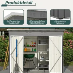Skure, Garager & Carports^Haveskur i metal 8×4 ft (ca. 244×122 cm), grå – vejrbestandig, inkl. metalfundament (uden gulv) til have/terrasse