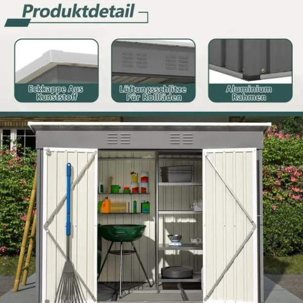 Skure, Garager & Carports^Haveskur i metal 8×4 ft (ca. 244×122 cm), grå – vejrbestandig, inkl. metalfundament (uden gulv) til have/terrasse
