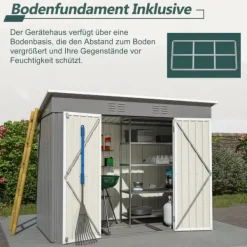 Skure, Garager & Carports^Haveskur i metal 8×4 ft (ca. 244×122 cm), grå – vejrbestandig, inkl. metalfundament (uden gulv) til have/terrasse
