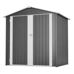 Clearance Haveskur i metal 142 x 185 cm, grå – aflåselig dør, ventilationshul, inkl. metalbund, vejrbestandig til haveredskaber Skure, Garager & Carports