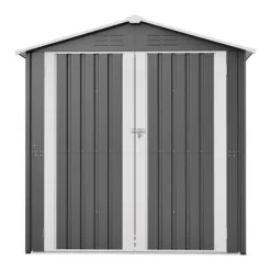 Clearance Haveskur i metal 142 x 185 cm, grå – aflåselig dør, ventilationshul, inkl. metalbund, vejrbestandig til haveredskaber Skure, Garager & Carports