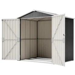 Clearance Haveskur i metal 142 x 185 cm, grå – aflåselig dør, ventilationshul, inkl. metalbund, vejrbestandig til haveredskaber Skure, Garager & Carports