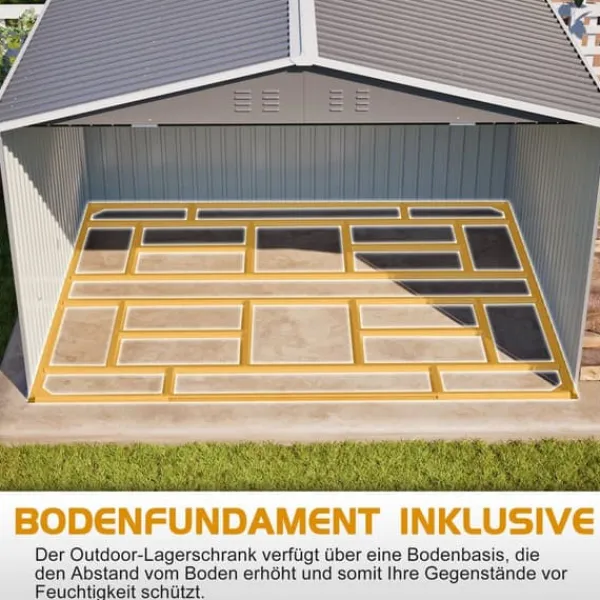 Sale Haveskur i metal 300 x 252 x 191 cm, grå – gaveltag, robust opbevaring til haveredskaber og redskaber Skure, Garager & Carports