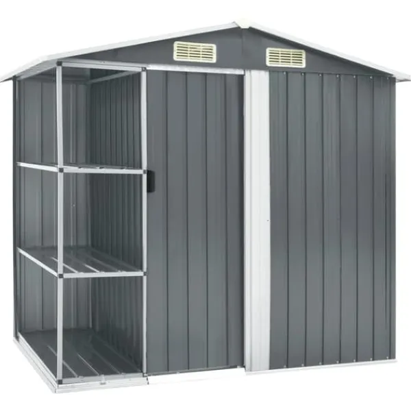 Haveskur med reol 205x130x183 cm jern grå - Haveskur - Haveskure - Home & Living Skure, Garager & Carports