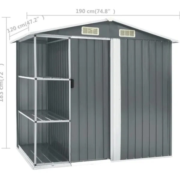 Haveskur med reol 205x130x183 cm jern grå - Haveskur - Haveskure - Home & Living Skure, Garager & Carports