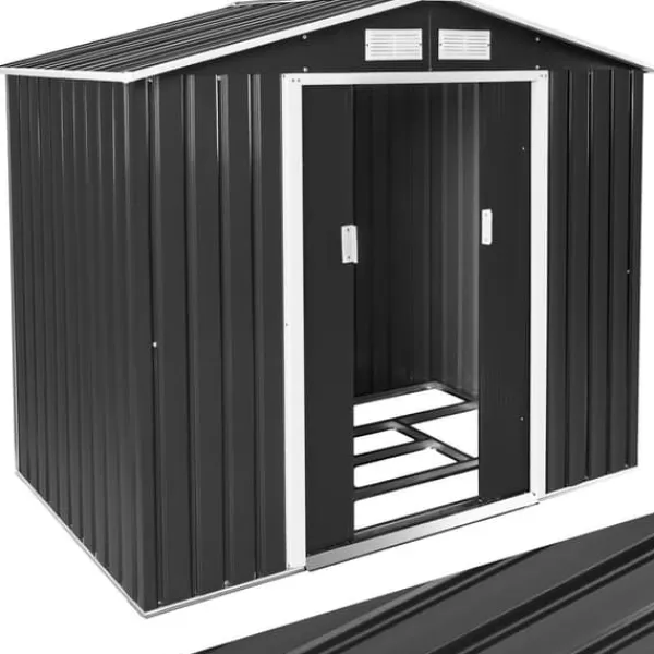 Outlet Haveskur med sadeltag - grå/hvid Skure, Garager & Carports