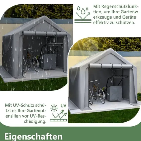 Skure, Garager & Carports^Haveskur og cykelskur 244x241x217 cm haveopbevaringstelt værktøjsskur mørkegrå