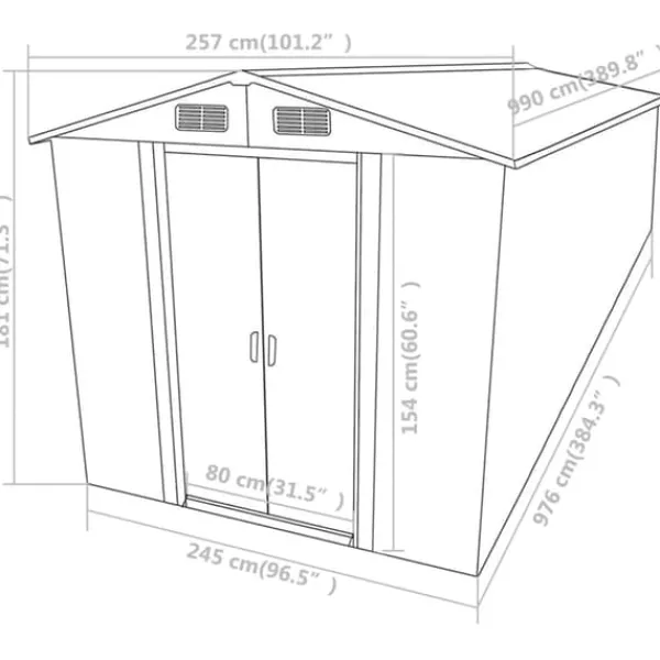 Best Haveskur 257x990x181 cm galvaniseret stål grøn - Haveskur - Haveskure - Home & Living Skure, Garager & Carports