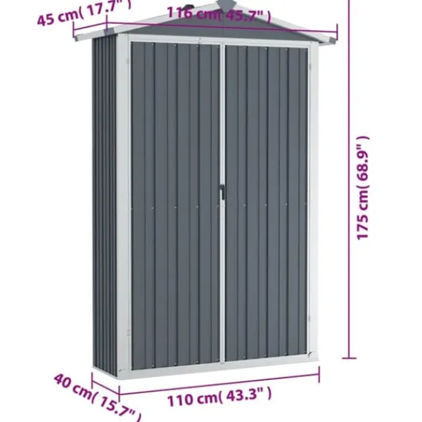 Skure, Garager & Carports^Haveskur 116x45x175 cm galvaniseret stål grå - Haveskur - Haveskure - Home & Living