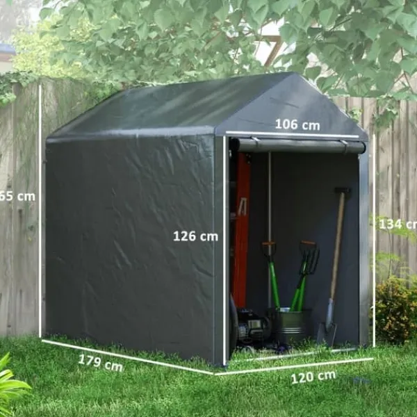Haveskur/opbevaringstelt, robust og vejrbestandigt, stålramme, 1,2×1,8×1,6 m, mørkegrå Skure, Garager & Carports