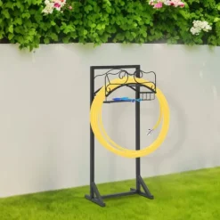 Plantestativer^Haveslangeholder - Fritstående slangestativ - Jern - Med jordspyd - Bæreevne 22,68 kg - Mål 38×18×86 cm - Samlet højde 106 cm - Sort