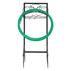 Plantestativer^Haveslangeholder - Fritstående slangestativ - Jern - Med jordspyd - Bæreevne 22,68 kg - Mål 38×18×86 cm - Samlet højde 106 cm - Sort