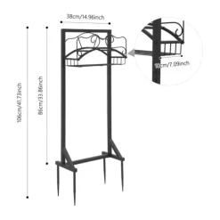 Plantestativer^Haveslangeholder - Fritstående slangestativ - Jern - Med jordspyd - Bæreevne 22,68 kg - Mål 38×18×86 cm - Samlet højde 106 cm - Sort