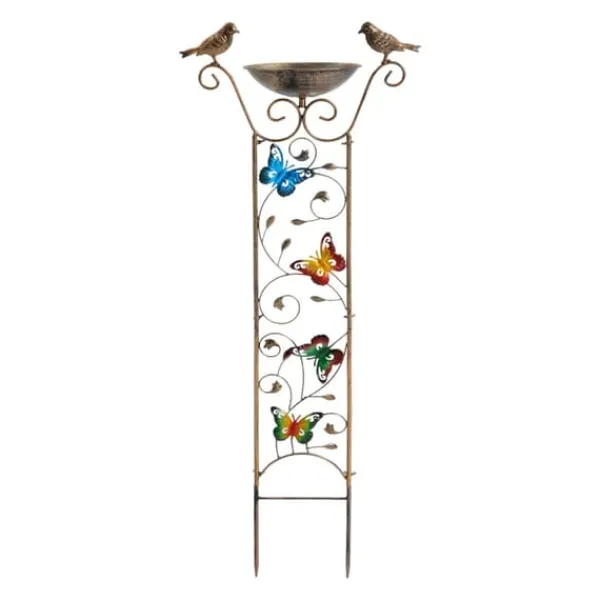 Til Fugle & Småvildt^Havespalier/klatrestativ med fuglebad - Sommerfuglemønster - Metal, vandtæt - Højde 100 cm - Jordspyd 17 cm - Fuglebad dybde 5 cm - Hvid