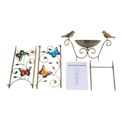 Til Fugle & Småvildt^Havespalier/klatrestativ med fuglebad - Sommerfuglemønster - Metal, vandtæt - Højde 100 cm - Jordspyd 17 cm - Fuglebad dybde 5 cm - Hvid