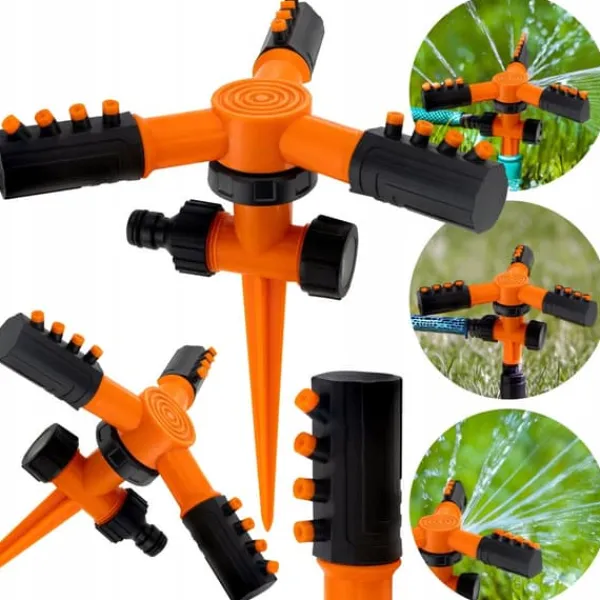 Best Havesprinkler, drevet, roterende, trearmet, VERGIONIC sprinkler Vanding