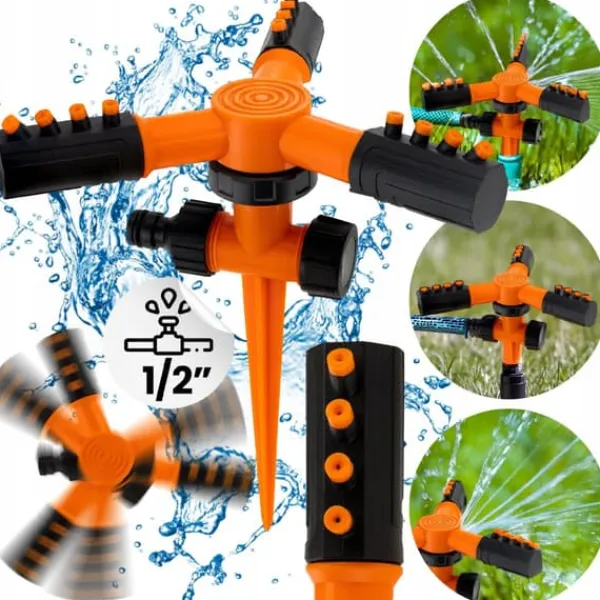 Best Havesprinkler, drevet, roterende, trearmet, VERGIONIC sprinkler Vanding