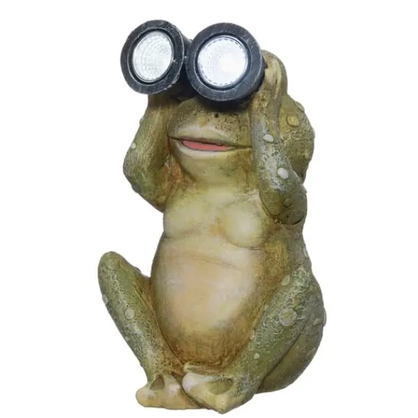 Havedekorationer^Havestatue Frø med solcellelampe og LED-belysning