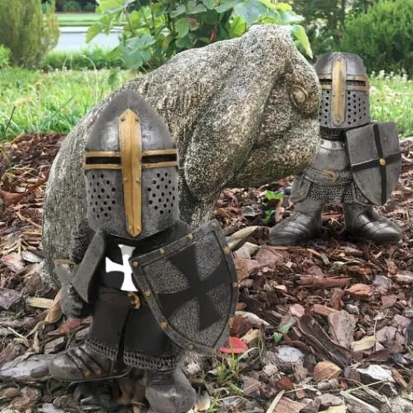 Havedekorationer^Havestatue Ridder Dværgvagt Rustning Miniature Ridderskulptur til Haveindretning