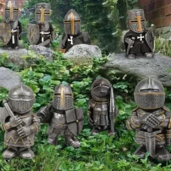 Havedekorationer^Havestatue Ridder Dværgvagt Rustning Miniature Ridderskulptur til Haveindretning