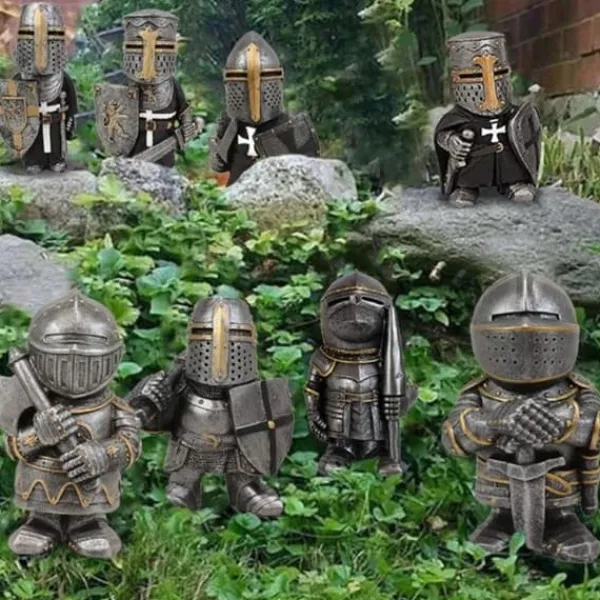 Havedekorationer^Havestatue Ridder Dværgvagt Rustning Miniature Ridderskulptur til Haveindretning