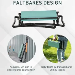 Støtte Med Hjul, Sæder & Knæbeskyttelse Til Havepleje^Havestol, sammenklappelig, EVA/stål, maks. 150 kg, 58x28x49 cm, mørkegrøn