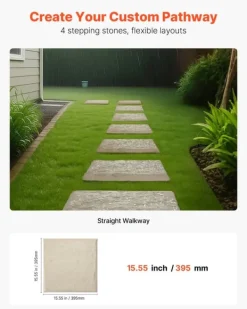 Havesten & Trædesten^Havetrædesten - Trinsten - Sæt med 4 - 39,5 x 39,5 cm - Vejrbestandig plast - Med jordspyd - Til gangsti i have/terrasse - Beige