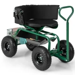Støtte Med Hjul, Sæder & Knæbeskyttelse Til Havepleje^Havetrillebør Scooter, 35,5x24x23,5-27cm, Rød, Sort