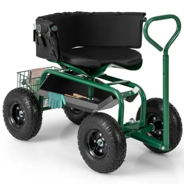 Støtte Med Hjul, Sæder & Knæbeskyttelse Til Havepleje^Havetrillebør Scooter, 35,5x24x23,5-27cm, Rød, Sort