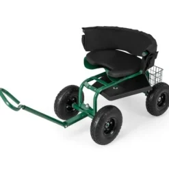 Støtte Med Hjul, Sæder & Knæbeskyttelse Til Havepleje^Havetrillebør Scooter, 35,5x24x23,5-27cm, Rød, Sort