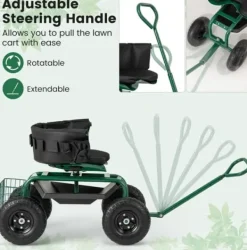 Støtte Med Hjul, Sæder & Knæbeskyttelse Til Havepleje^Havetrillebør Scooter, 35,5x24x23,5-27cm, Rød, Sort