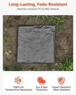 Sale Havetrinsten / Trædesten - Sæt 16 stk. - Mål 39,5 x 39,5 cm - Vejrbestandig plast - Med jordspyd til fastgørelse - Til græsplæne og terrasse - Grå Havesten & Trædesten